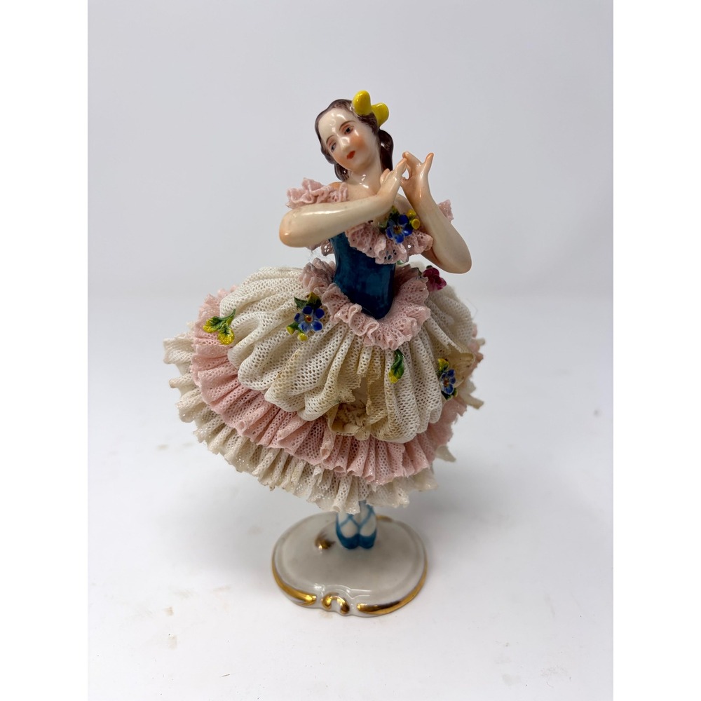 Volkstedt Dresden Lace Ballerina Figurine German Porcelain Pink White 6.5"